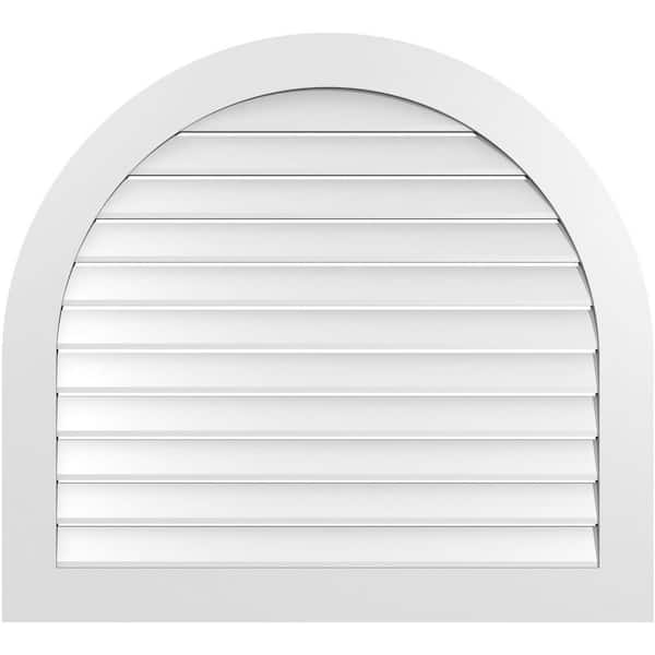 Ekena Millwork 42 in. x 38 in. Round Top White PVC Paintable Gable Louver Vent Functional