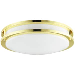 16 in. 2-Light Polished Brass Double Band Trim Decorative Flush Mount