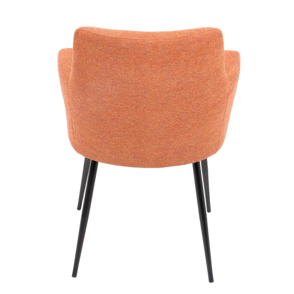 Scandinavian Orange Faux Leather Upholstered Arm Chairs with Metal Legs