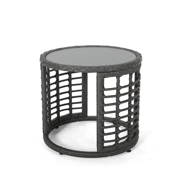 Sudzendf Gray Wood Round Outdoor Side Table 1-Piece