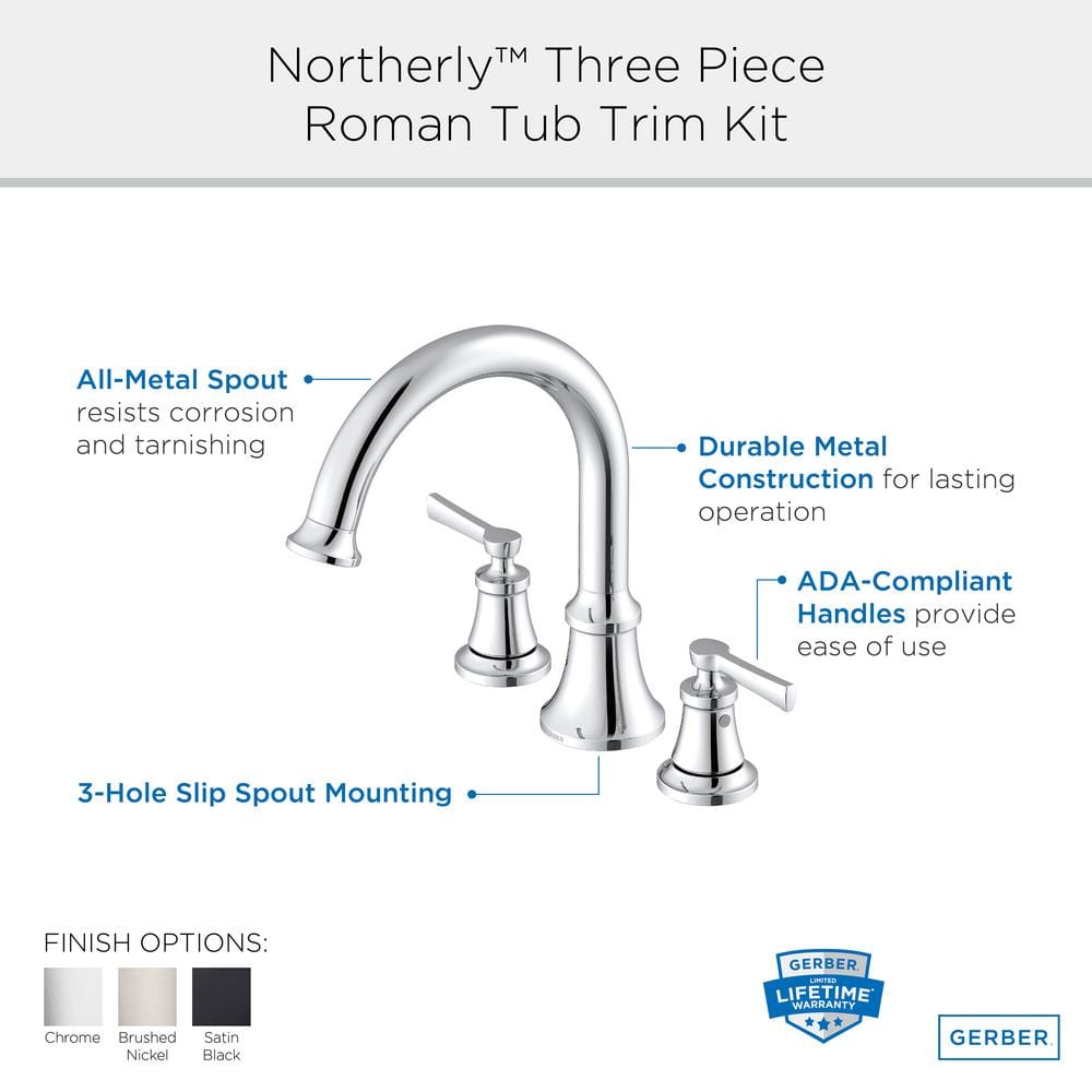 Northerly Chrome Deck Mounted Roman Tub Filler with Dual Handles