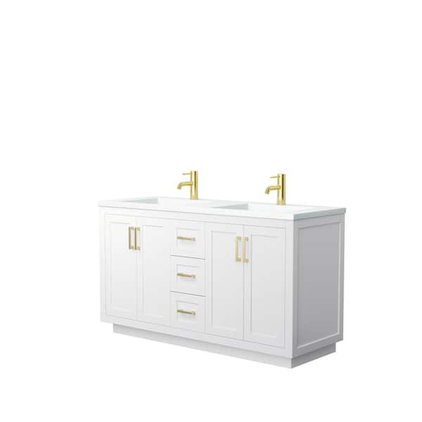 Wyndham Collection Miranda 60 in. W Double Bath Vanity in White with Solid Surface Vanity Top in White with White Basins