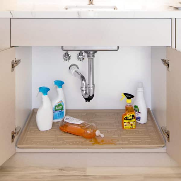 Xtreme Mats 40 in. x 22 in. Beige Kitchen Depth Under Sink Cabinet Mat Drip Tray Shelf Liner
