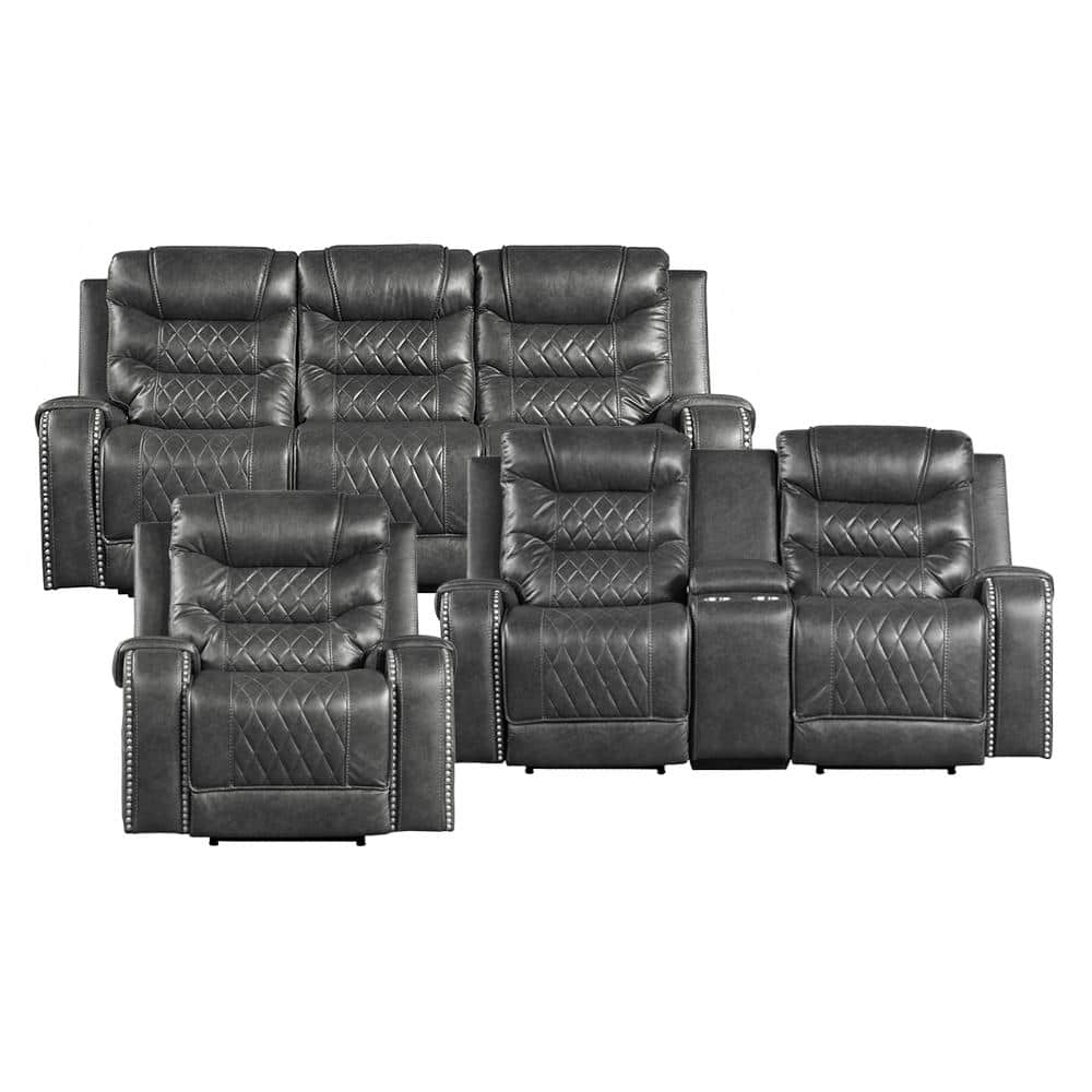 Bergen 86.5 in. W Straight Arm Faux Leather Rectangle 3-Piece Power Reclining Sofa Set in Gray price history on PriceWatchPro