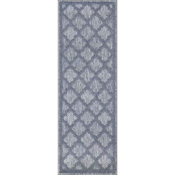 Nourison Easy Care Denim Blue 2 ft. x 6 ft. Trellis Contemporary Runner Area Rug