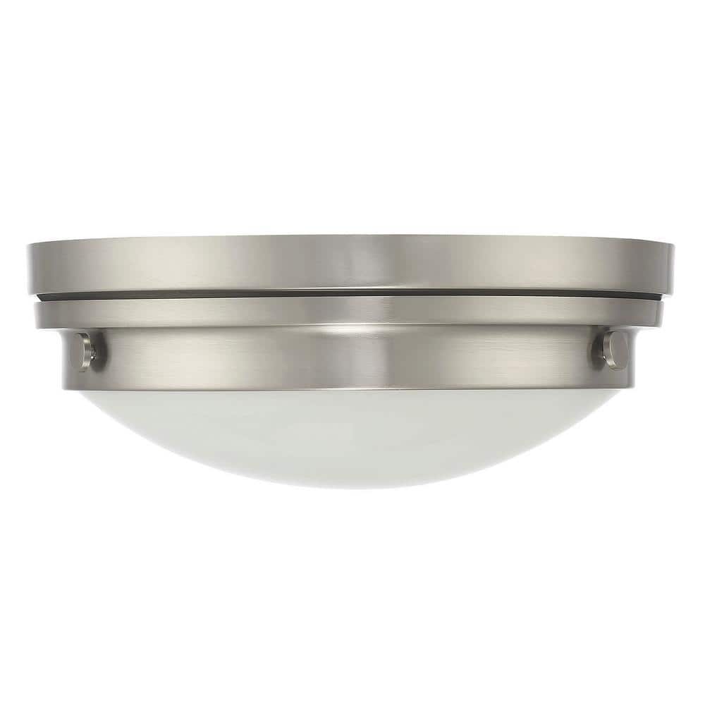 Lucerne Transitional 2-Light Flush Mount in Satin Nickel with White Glass