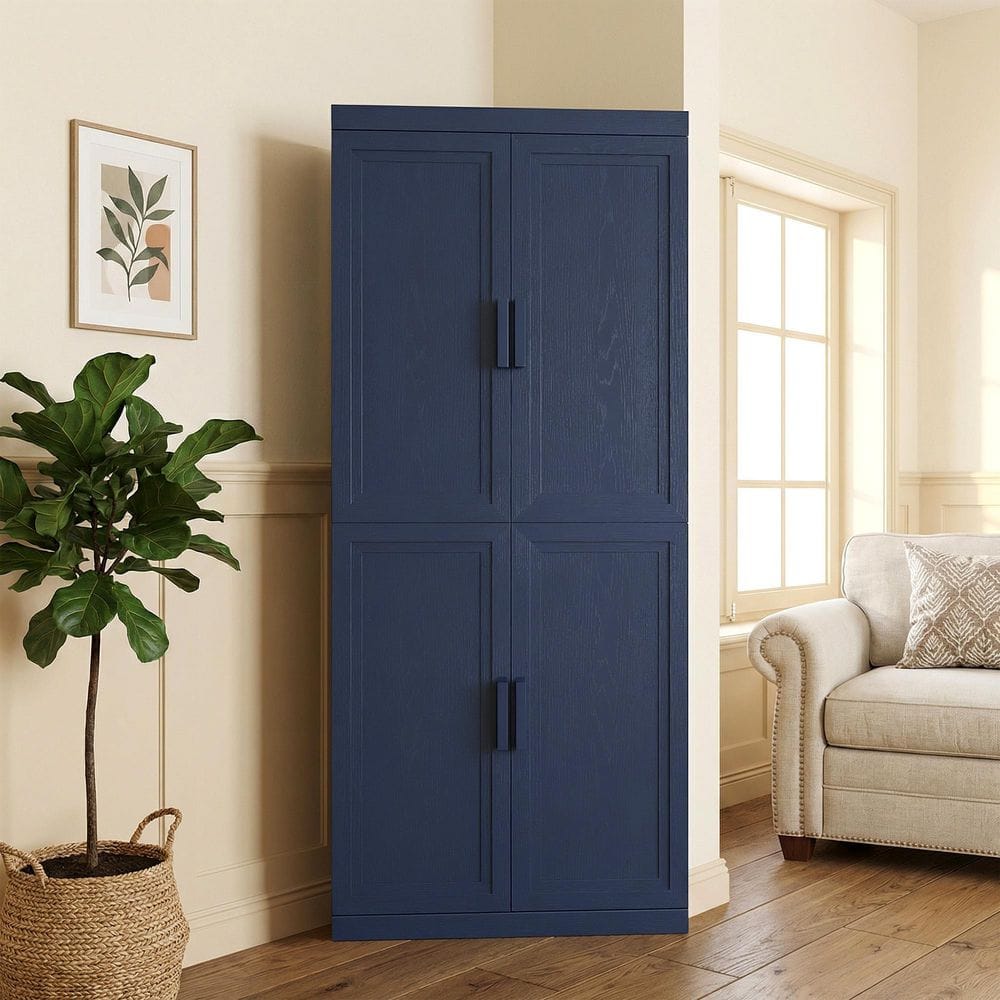 Dark Blue Wooden 36 in. Storage Cabinet with Adjustable Shelves China Cabinet Display Cabinet (Set of 2)
