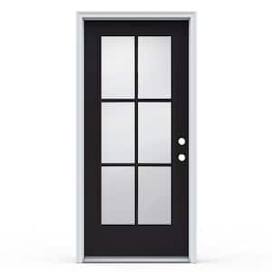 36 in. x 80 in. Left-Hand/Inswing 6 Lite Clear Glass Black Steel Prehung Front Door w/White Int Finish with Brickmould