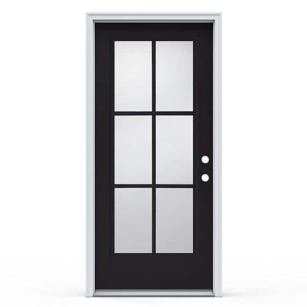 JELD-WEN 36 in. x 80 in. Left-Hand/Inswing 6 Lite Clear Glass Black Steel Prehung Front Door w/White Int Finish with Brickmould
