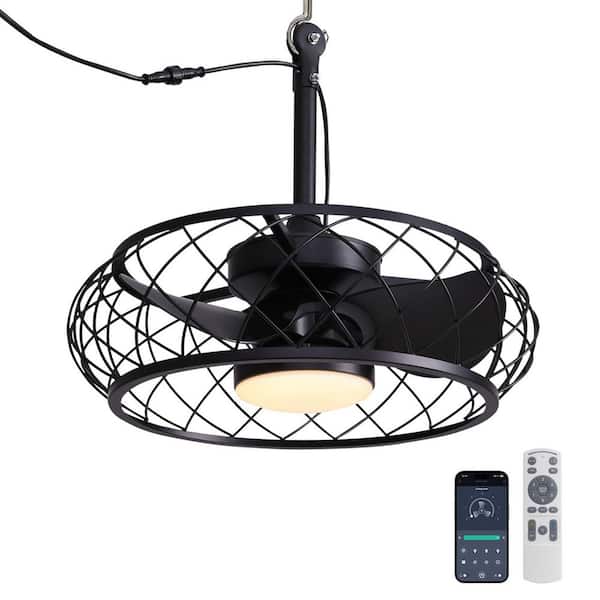 20in Indoor/Outdoor Black LED Waterproof Cage Ceiling Fan Light with Dimming and Timer (Includes Remote Control)