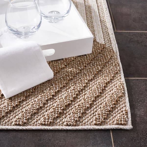 Global 6 ft. x 8 ft. Beige/Light Beige Abstract Chevron Indoor/Outdoor Area Rug