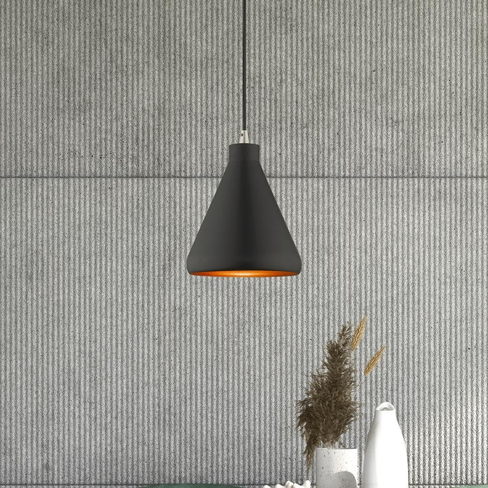 Mini Black Metal Pendant with Gold Interior Finish - Indoor/Outdoor