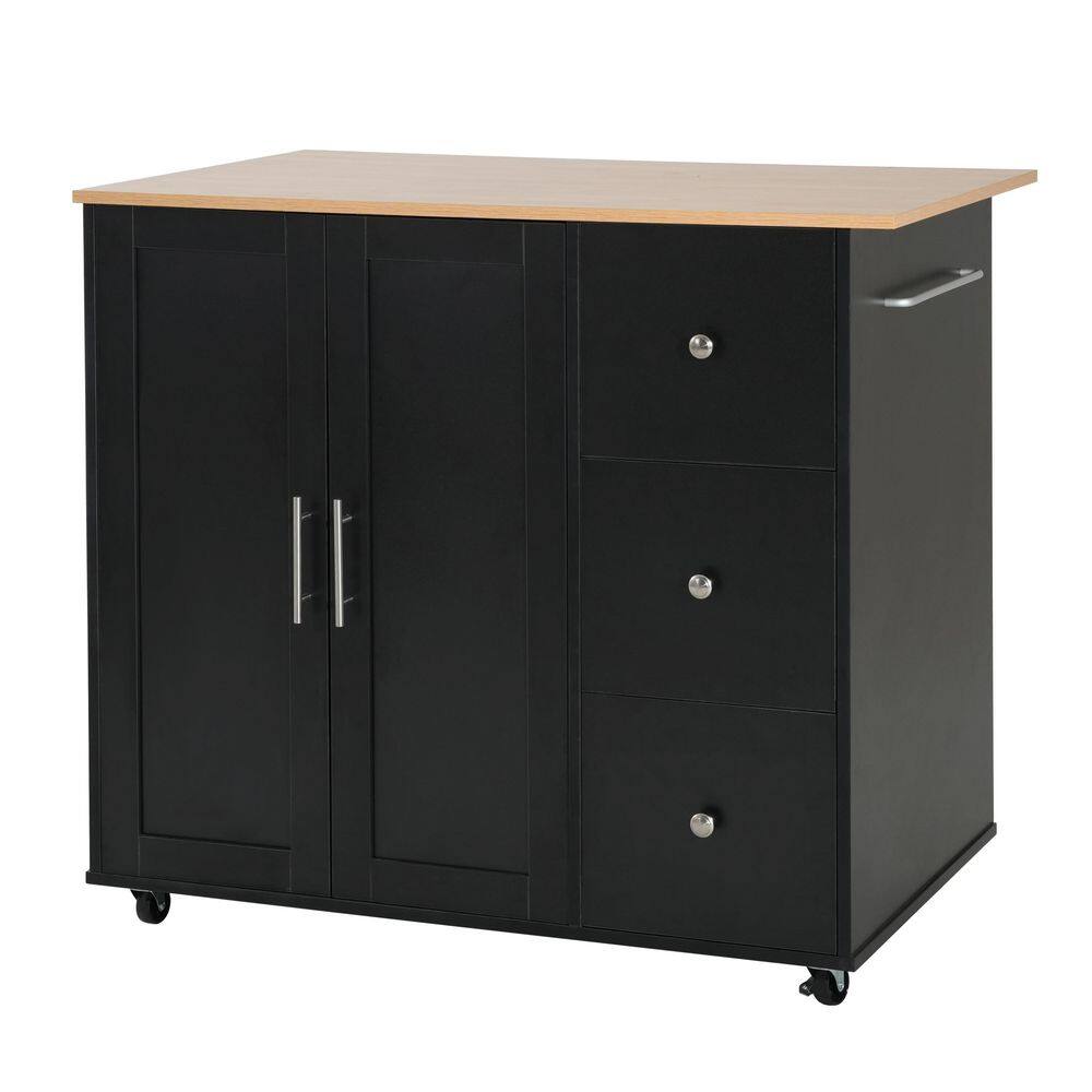 Willem Black Wood Kitchen Cart with 1 Dual-door Cabinet and 3 Drawers price history on PriceWatchPro