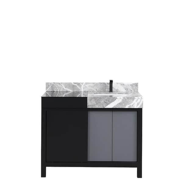 Zilara 42 in x 22 in D Black and Grey Bath Vanity, Castle Grey Marble Top and Gun Metal Faucet Set