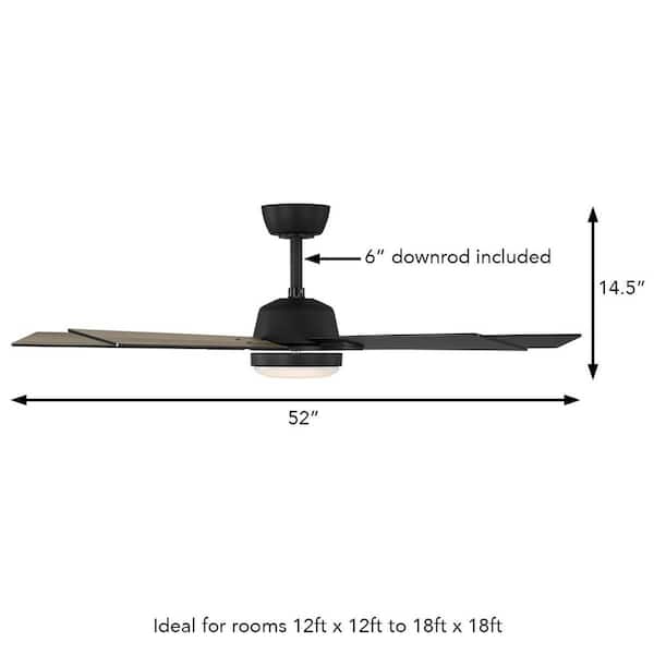 Verano 52 in. Matte Black Downrod Standard Ceiling Fan with 5-Blades, White Adjustable LED Light, DC Motor, and Remote