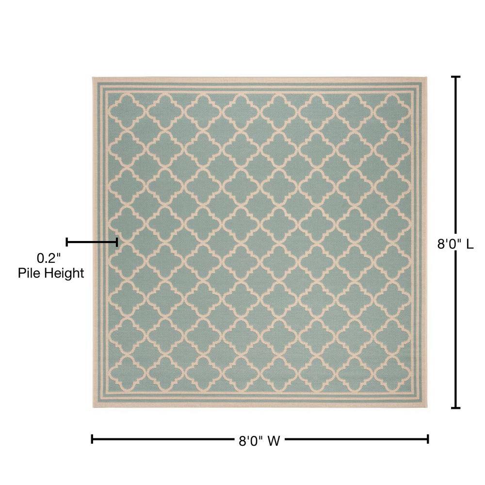 Aqua and Cream Square Synthetic Indoor/Outdoor Rug