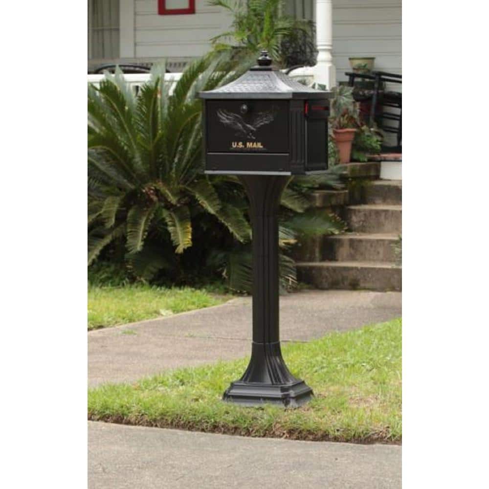 Large Black Lockable Aluminum Pedestal Mailbox with Post