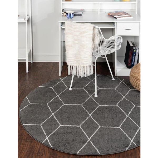 Trellis Frieze Geometric Dark Gray 6 ft. x 6 ft. Area Rug
