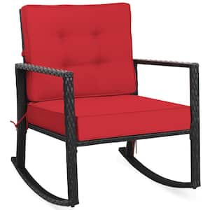 Wicker Outdoor Rocking Chair with Red Cushion
