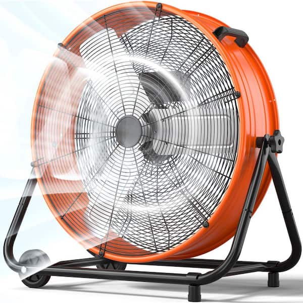 24 in. Industrial Drum Fan, 3-Speed ​​8900 CFM High Velocity Air Mover for Warehouse, Workshop, Factory – Orange