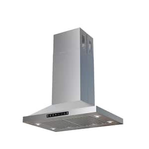 "30 in. 400 CFM Ducted Quiet Island Range Hood with Touch panel 4 LED light and Gesture Control in Stainless Steel"