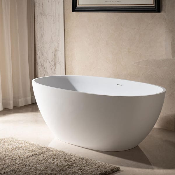 WOODBRIDGE 67 in. x 30.75 in. Solid Surface Stone Resin Soaking Bathtub with Center Drain in Matte White