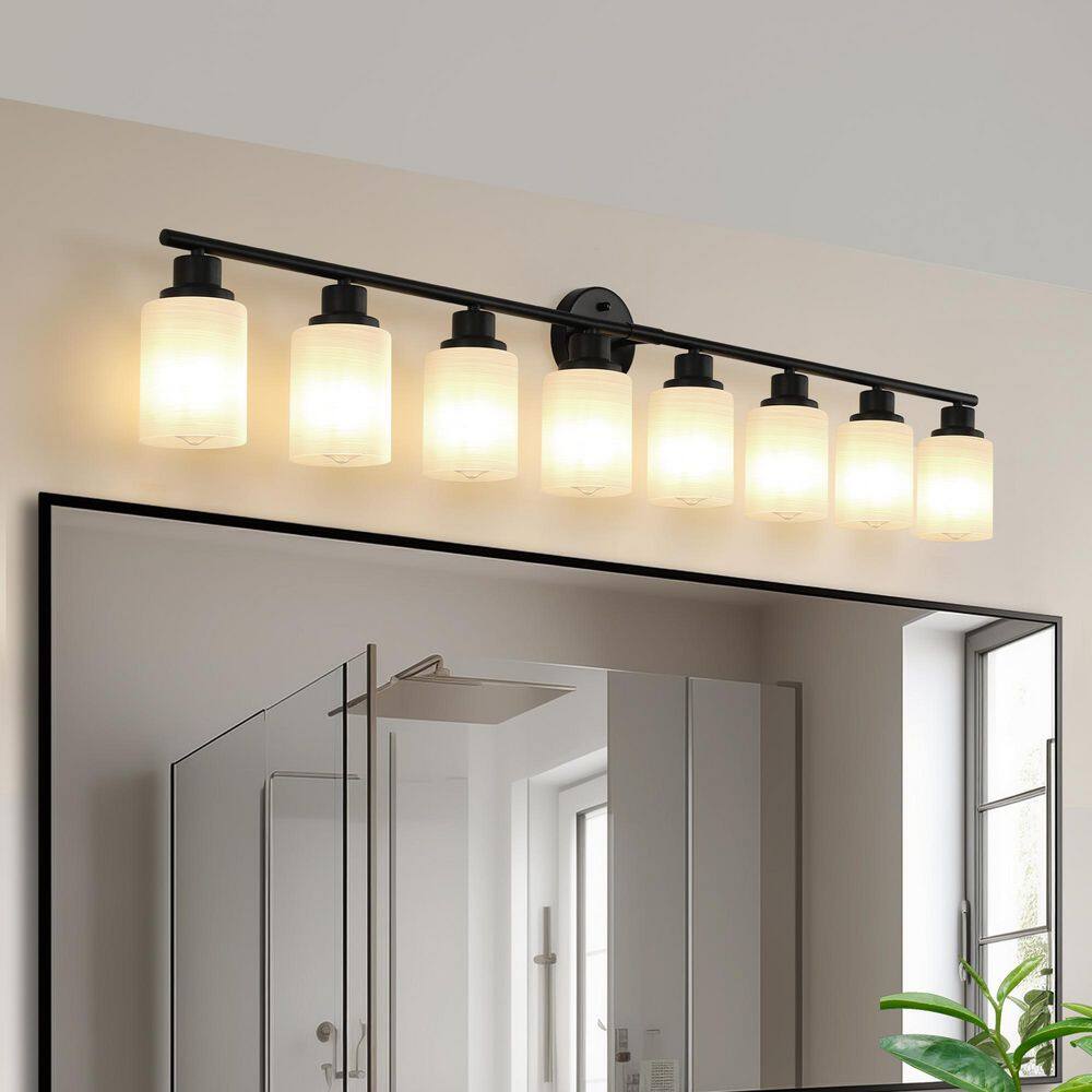 52 in. 8 Light Black Vanity Light Fixture Modern Iron Metal Bathroom Over Mirror Wall Lights with Frosted White Glass price history on PriceWatchPro