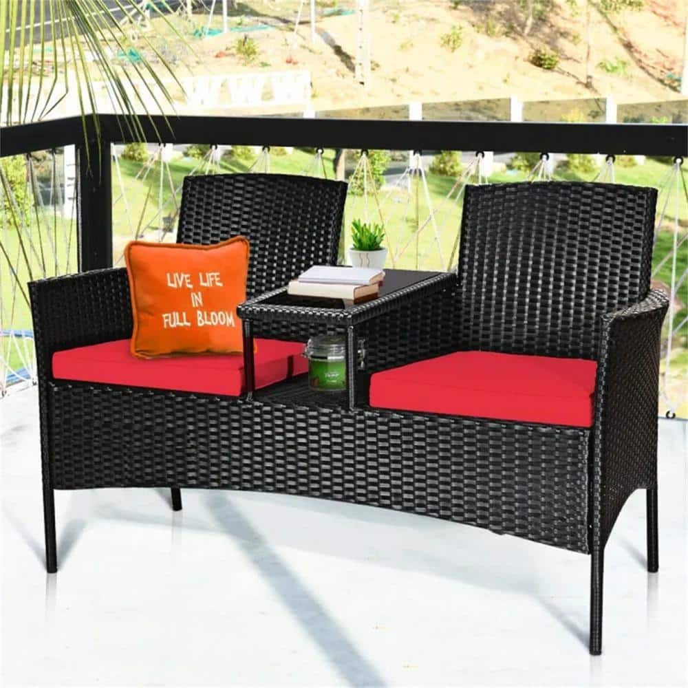 Red 1 Piece Wicker Outdoor Lounge Chair without Sunshade with Red Cushion