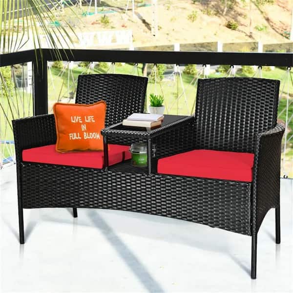 Red 1 Piece Wicker Outdoor Lounge Chair without Sunshade with Red Cushion
