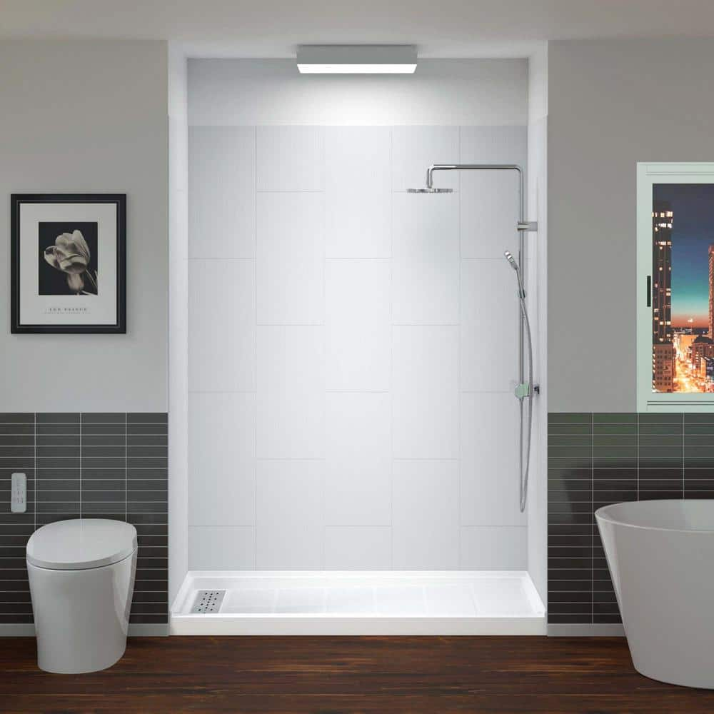 WOODBRIDGE 60 in. L x 32 in. W x 75 in. H 4-Pieces Alcove Shower Kit ...