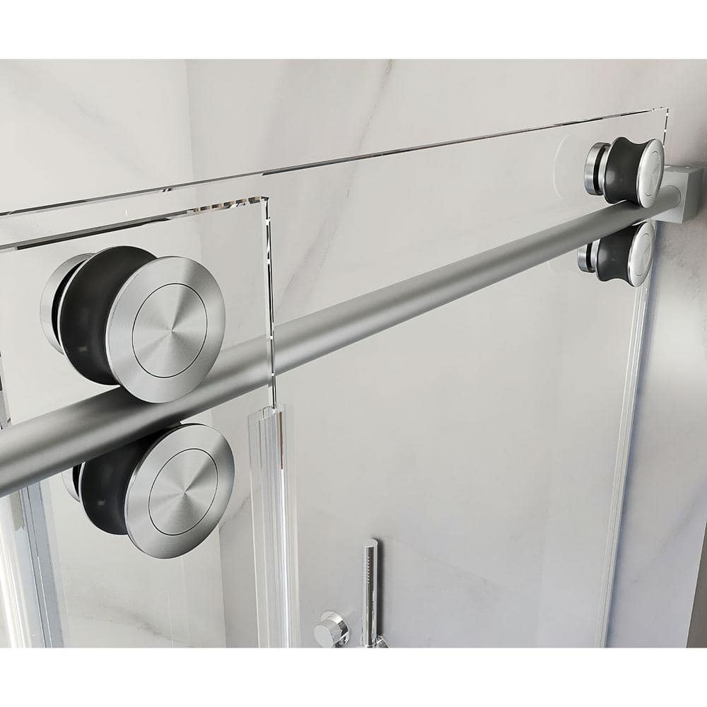 Brushed Nickel Frameless Sliding Shower Door with Clear Tempered Glass