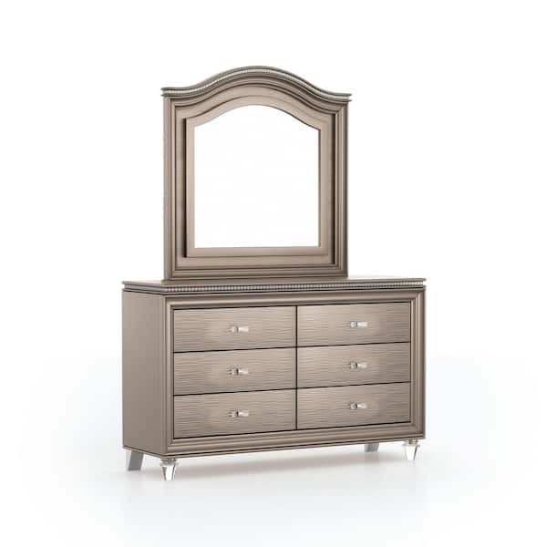 Furniture of America Panella 6-Drawer Rose Gold Dresser with Mirror (72 in. H x 54.5 in. W x 16.5 in. D)