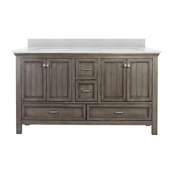 Foremost Brantley 61 in. W x 22 in. D Bath Vanity in Distress Grey with Engineered Vanity Top in Silver Crystal with White Basin