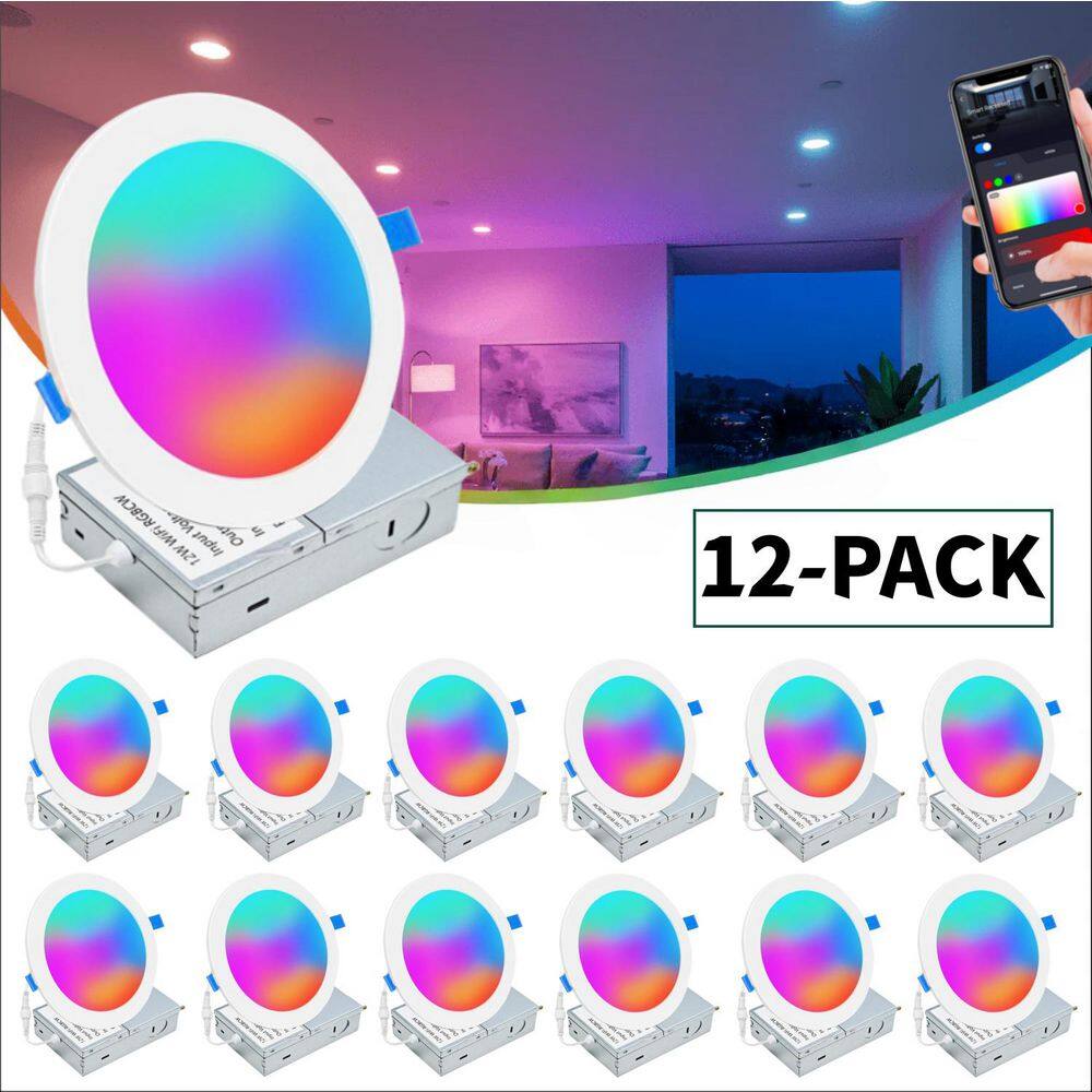 6 in. Color and Tunable White Slim Canless Smart Wi-Fi Integrated LED Recessed Downlight with Junction Box (12-Pack) price history on PriceWatchPro