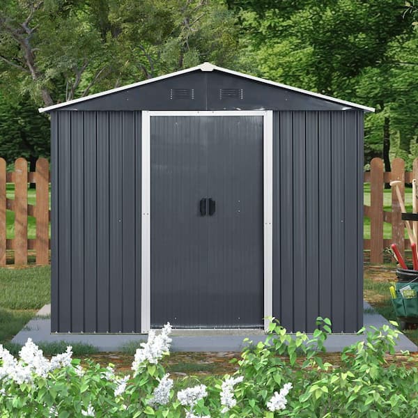 8 ft. x 4 ft. Dark Gray Metal Outdoor Storage Shed with Window and Transparent plate (32 sq. ft.)