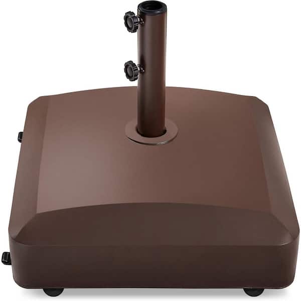 123 lb. Plastic Patio Umbrella Base Capacity Fillable Mobile Heavy Duty Poolside w/ 4 Wheels in Bronze