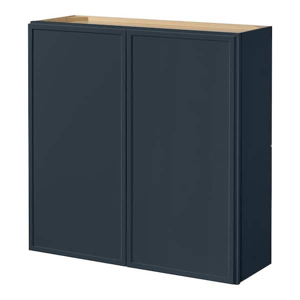 Hampton Bay Leyton 36 in. W x 12 in. D x 36 in. H Ready to Assemble Plywood Slim Shaker Wall Kitchen Cabinet in Ink Blue