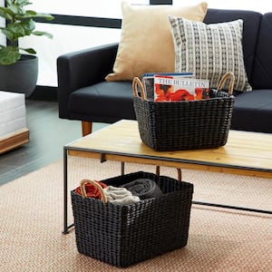 Black Banana Leaf Eclectic Storage Basket 11 in., and 9 in. (Set of 2)