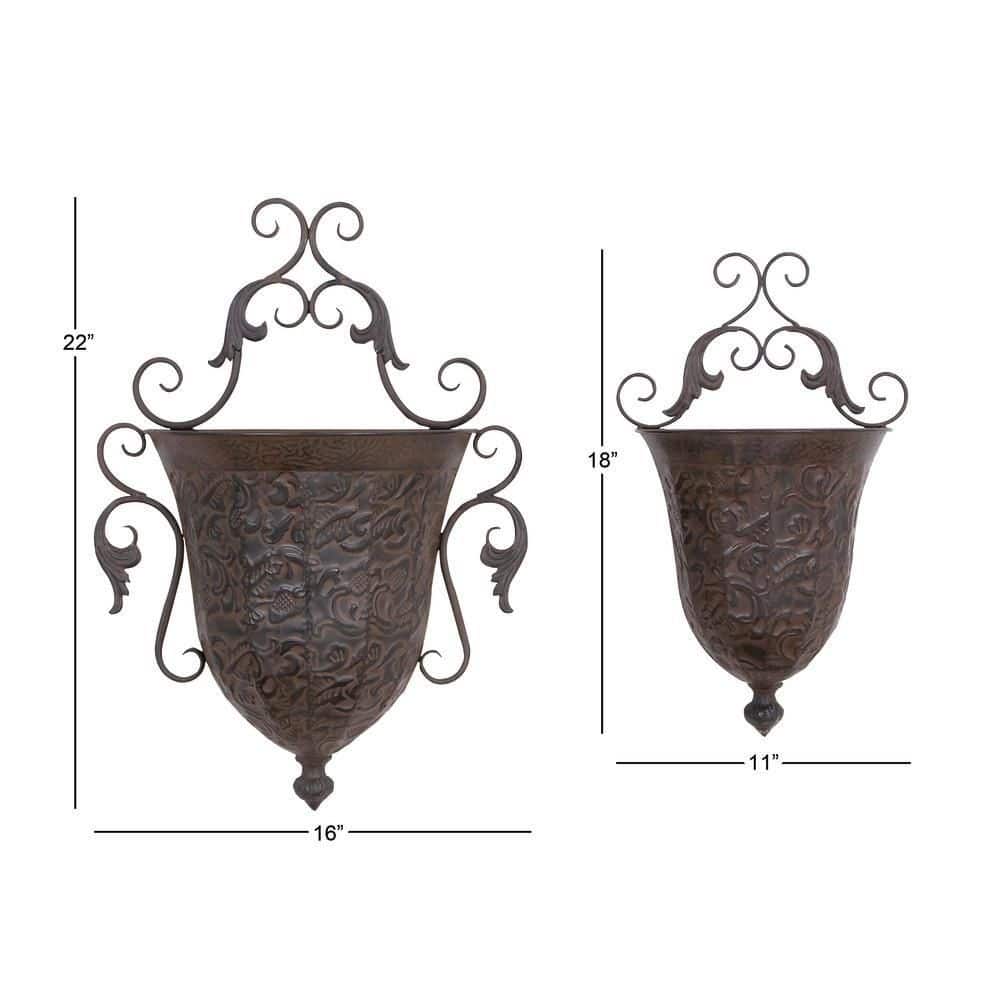 Antique Copper Scrollwork Iron Wall Planters Set of 2