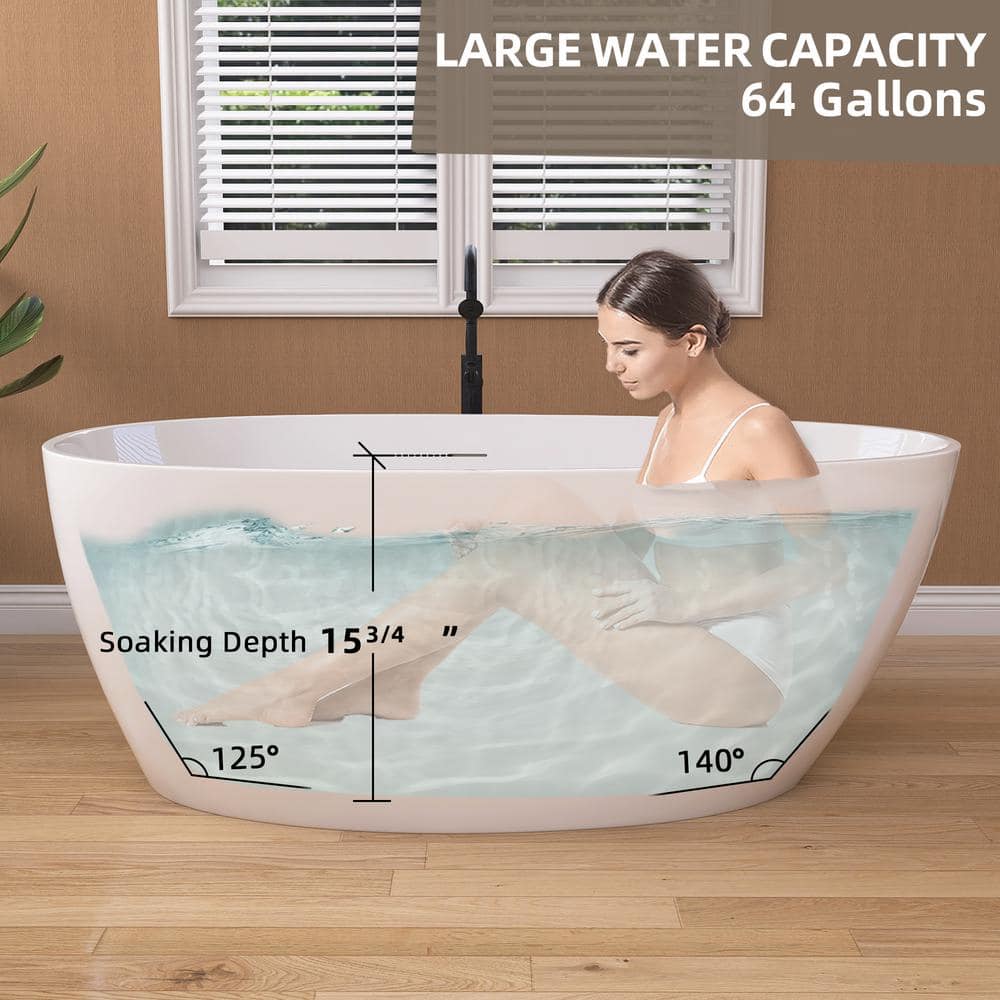 Gloss White 59'' Freestanding Acrylic Soaking Bathtub