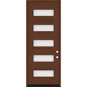 Regency 36 in. x 80 in. 5L Modern Clear Glass LHIS Chestnut Stained Fiberglass Prehung Front Door