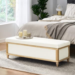 Indoor White Fabric Rectangle Storage Ottoman Bench