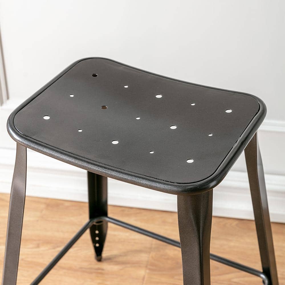 Lennon Silver Metal Backless Saddle Counter Stools, Set of 2