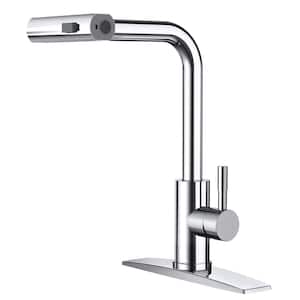 Single Handle Pull Down Sprayer Kitchen Faucet with Deckplate Pull Out Spray Wand in Chrome