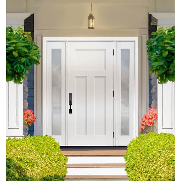 Legacy 60 in. x 80 in. 3-Panel Craftsman LHIS Unfinished White Fiberglass Prehung Front Door Clear 10 in. SL 4-9/16 Jamb
