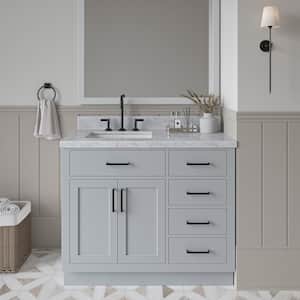 Hepburn 43 in. W x 22 in. D x 36 in. H Bath Vanity in Grey with Carrara Marble Vanity Top in White with White Basin