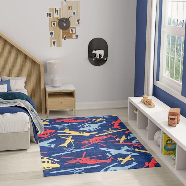 Imagination Navy Multicolor 4 ft. x 5 ft. Graphic Contemporary Area Rug