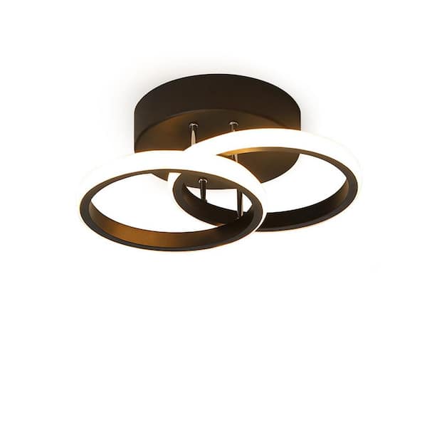 OUKANING 9.45 in. 2-Light Black and White LED Semi-Flush Mount Ceiling Light for Bedroom Hallway Living Room (Warm Light)