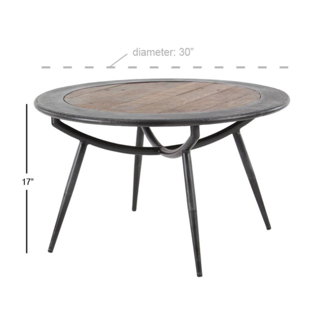 30" Gray Round Wood and Metal Coffee Table