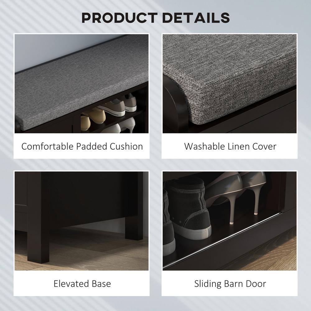 Black Wood Entryway Shoe Storage Bench with Padded Seat